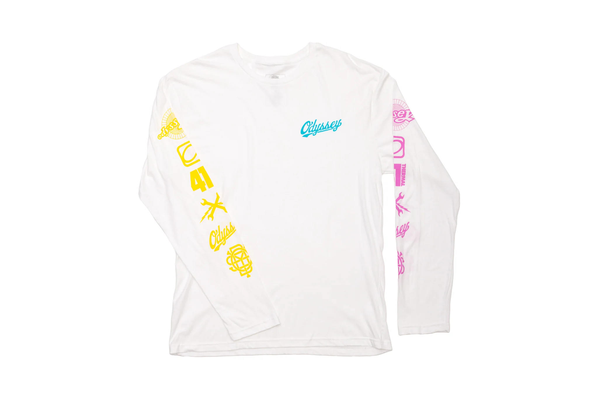 Odyssey History Long Sleeve (White w/ Yellow+Teal+Pink Ink)